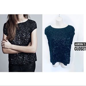 All Saints 2 Black Beaded Top Restrain Tee India Hand Embellished